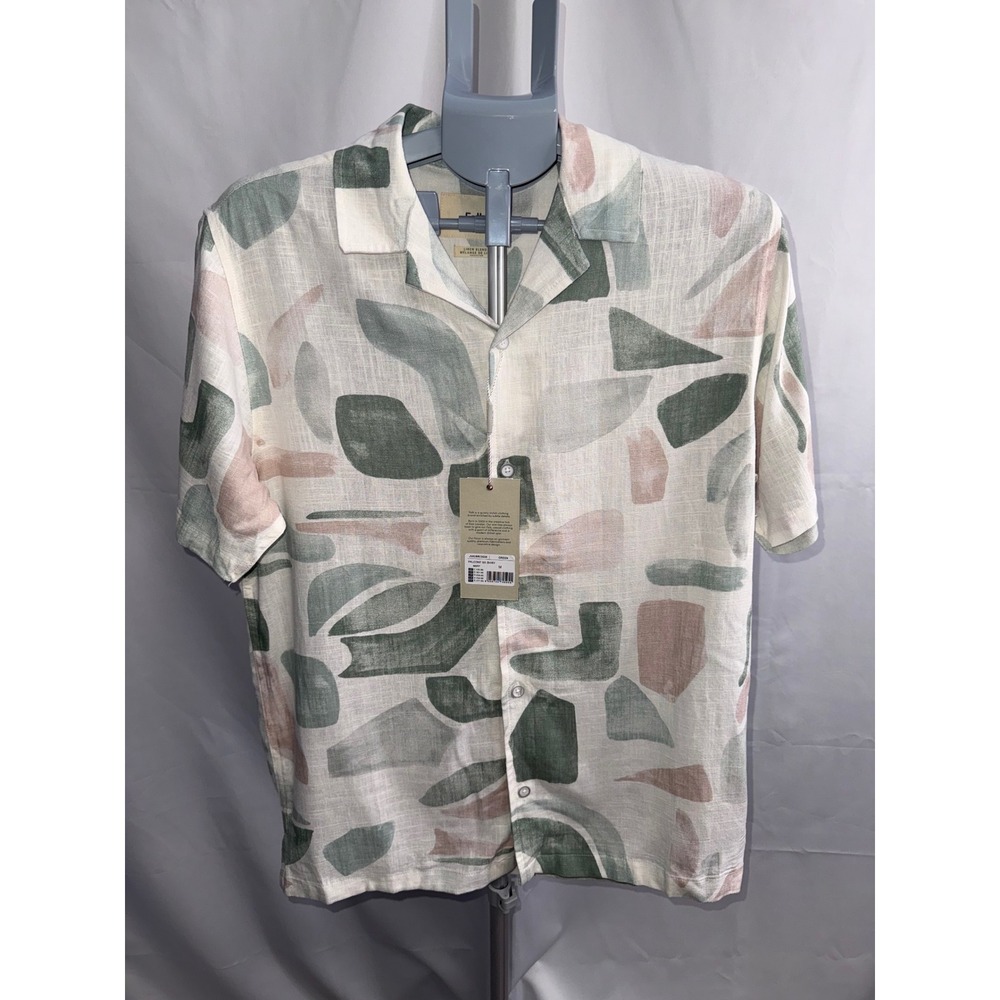 Folk Palcont SS Shirt Green Abstract Print Linen Blend Camp Collar JMK/BR/3656